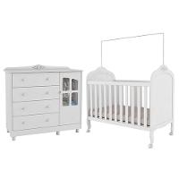 Jogo De Quarto Infantil Elô Com Janela Cômoda E Berço Branco Brilho - Móveis Peroba - 1
