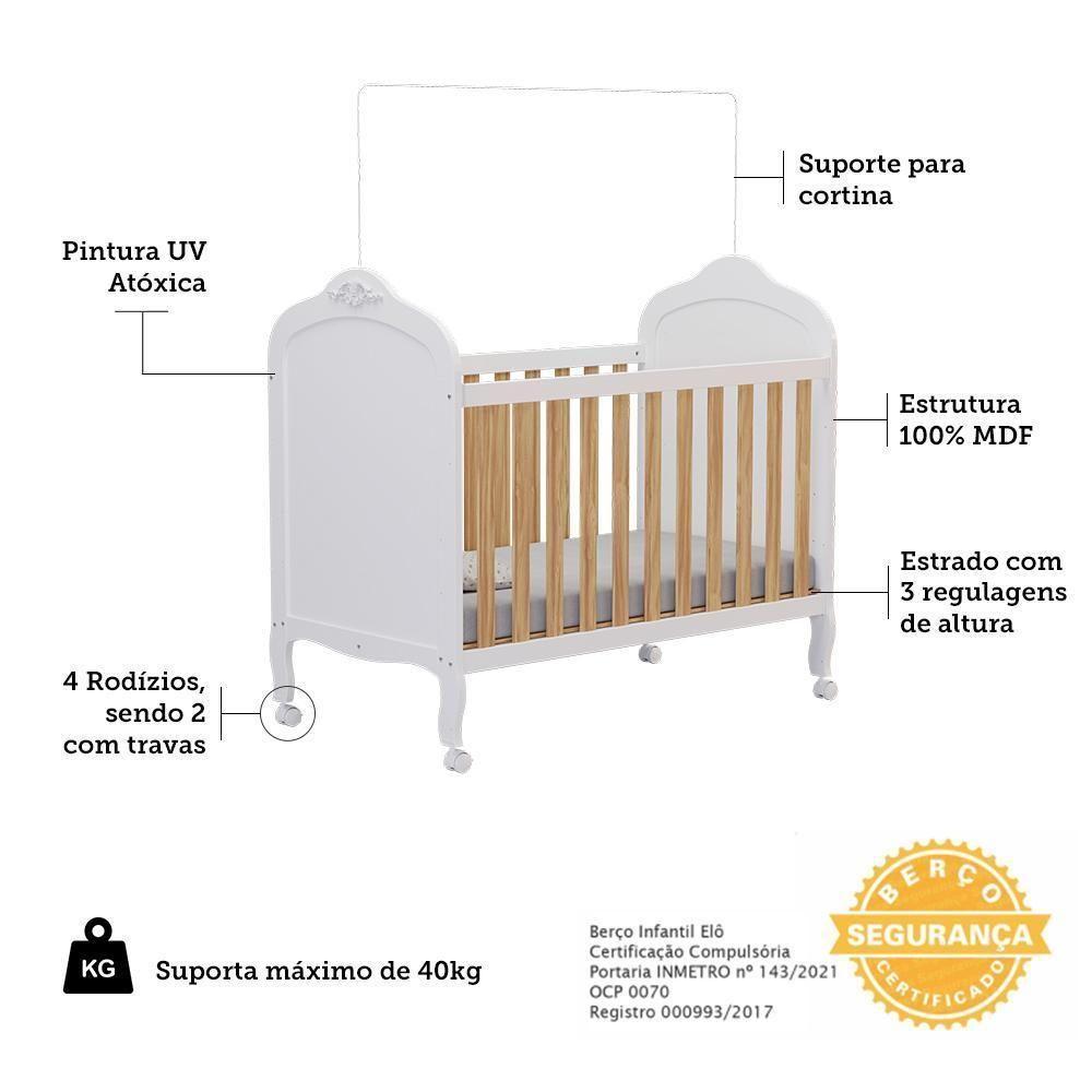 Jogo De Quarto Infantil Elô Com Janela Cômoda E Berço Branco Brilho/amêndoa - Móveis Peroba - 4