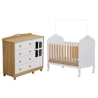 Jogo De Quarto Infantil Elô Com Janela Cômoda E Berço Branco Brilho/amêndoa - Móveis Peroba - 1