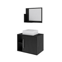 Conjunto Balcão C-cuba Q32 E Espelheira Soft 600 Branco Chess C-snow Preto ônix - 2