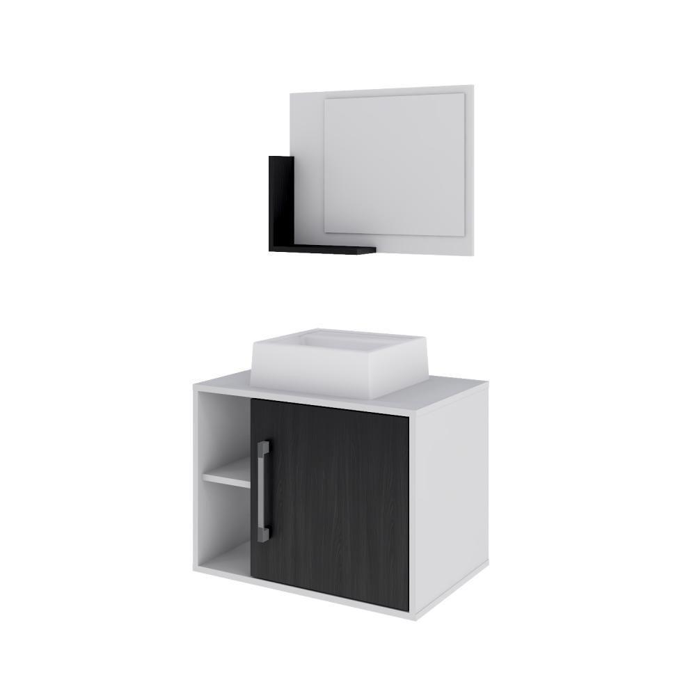 Conjunto Balcão C-cuba Q32 E Espelheira Soft 600 Branco Chess C-nogal Branco Chess C-preto ônix - 2