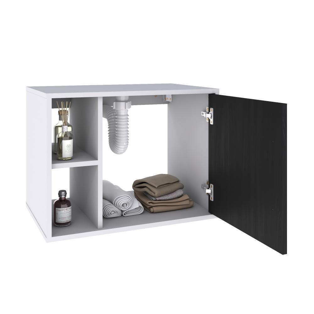 Conjunto Balcão C-cuba Q32 E Espelheira Soft 600 Branco Chess C-nogal Branco Chess C-preto ônix - 3