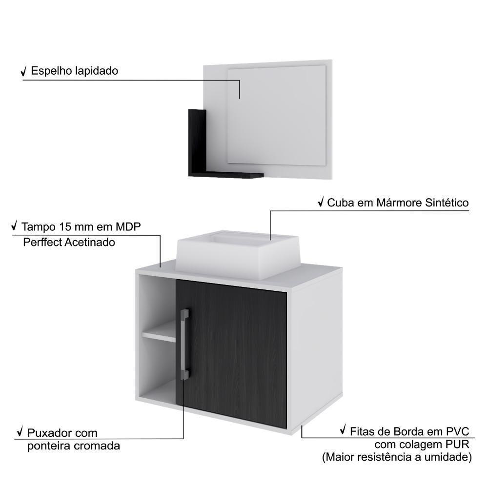 Conjunto Balcão C-cuba Q32 E Espelheira Soft 600 Branco Chess C-nogal Branco Chess C-preto ônix - 4