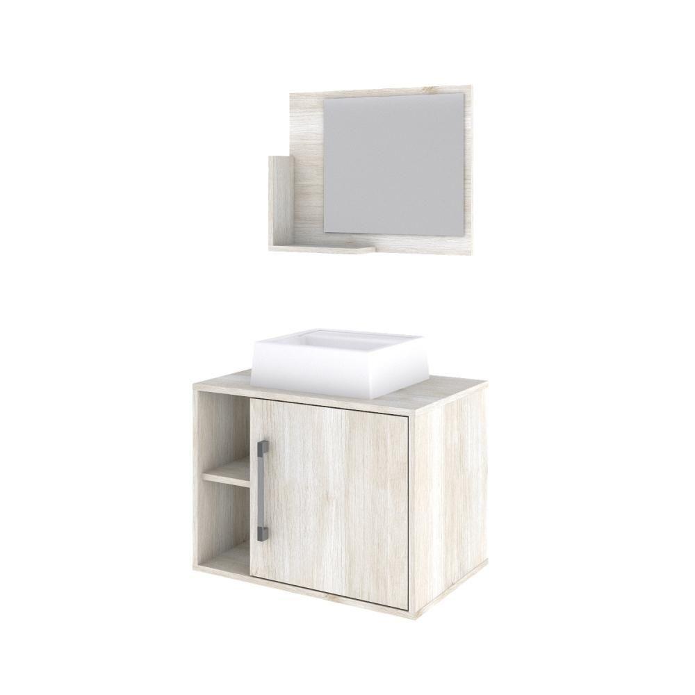 Conjunto Balcão C-cuba Q32 E Espelheira Soft 600 Nogal C-preto ônix Snow - 2