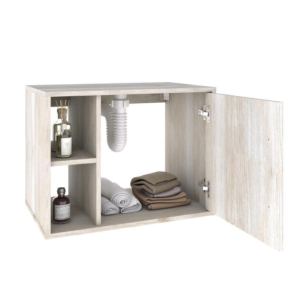 Conjunto Balcão C-cuba Q32 E Espelheira Soft 600 Nogal C-preto ônix Snow - 3