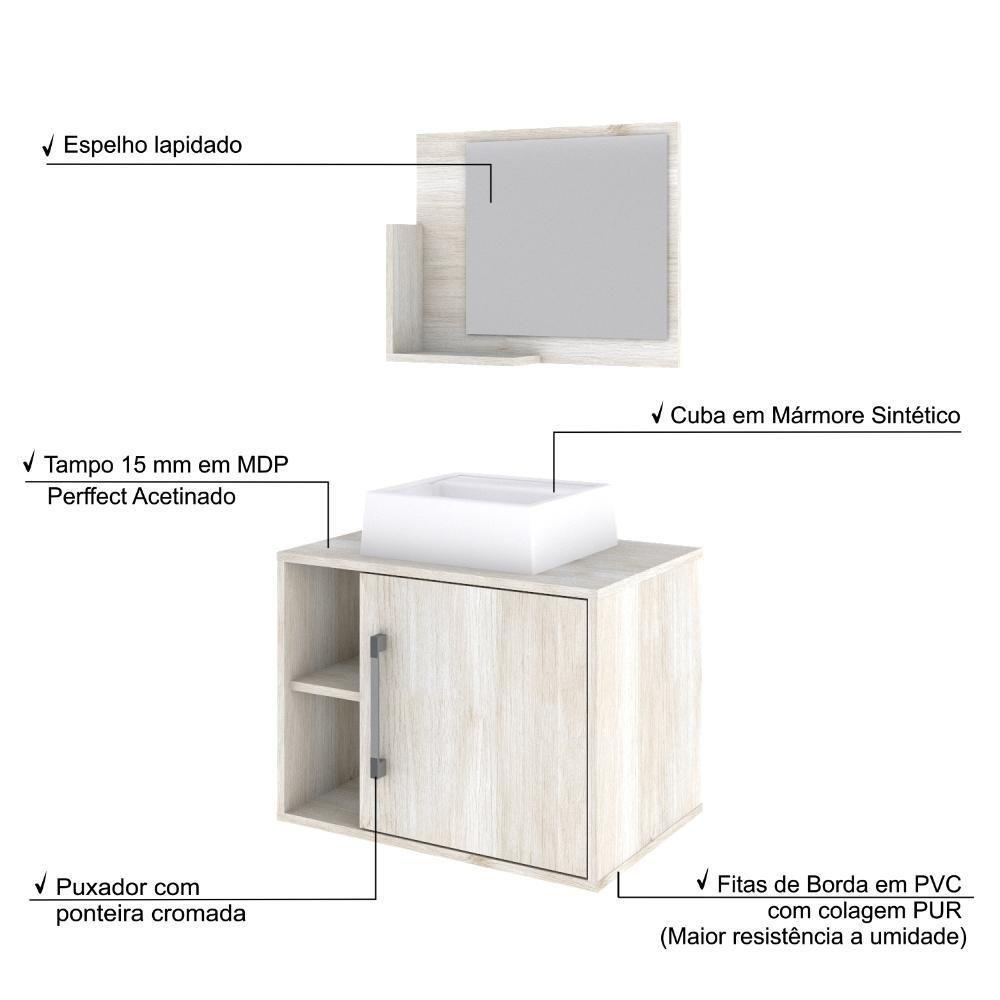 Conjunto Balcão C-cuba Q32 E Espelheira Soft 600 Nogal C-preto ônix Snow - 4