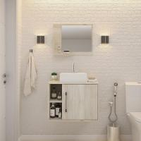 Conjunto Balcão C-cuba Q32 E Espelheira Soft 600 Nogal C-preto ônix Snow - 1