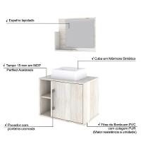 Conjunto Balcão C-cuba Q32 E Espelheira Soft 600 Nogal C-preto ônix Snow