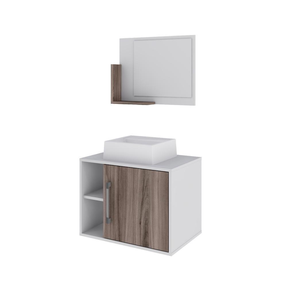 Conjunto Balcão C-cuba Q32 E Espelheira Soft 600 Branco Chess C-carvalho Dark Branco Chess C-nogal - 2