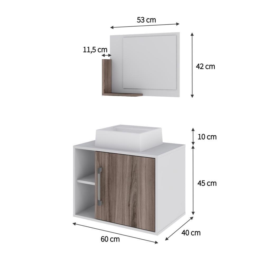 Conjunto Balcão C-cuba Q32 E Espelheira Soft 600 Branco Chess C-carvalho Dark Branco Chess C-nogal - 5