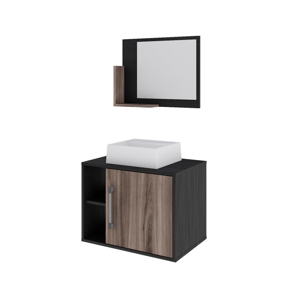 Conjunto Balcão C-cuba Q32 E Espelheira Soft 600 Preto ônix C-carvalho Dark Preto ônix C-nogal - 2