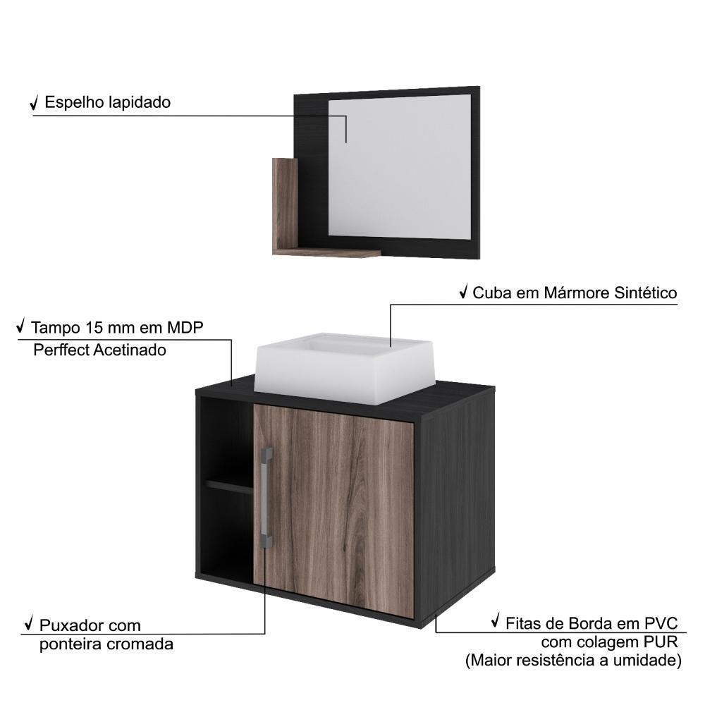 Conjunto Balcão C-cuba Q32 E Espelheira Soft 600 Preto ônix C-carvalho Dark Preto ônix C-nogal - 4