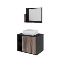 Conjunto Balcão C-cuba Q32 E Espelheira Soft 600 Preto ônix C-carvalho Dark Preto ônix C-nogal - 2