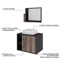 Conjunto Balcão C-cuba Q32 E Espelheira Soft 600 Preto ônix C-carvalho Dark Preto ônix C-nogal