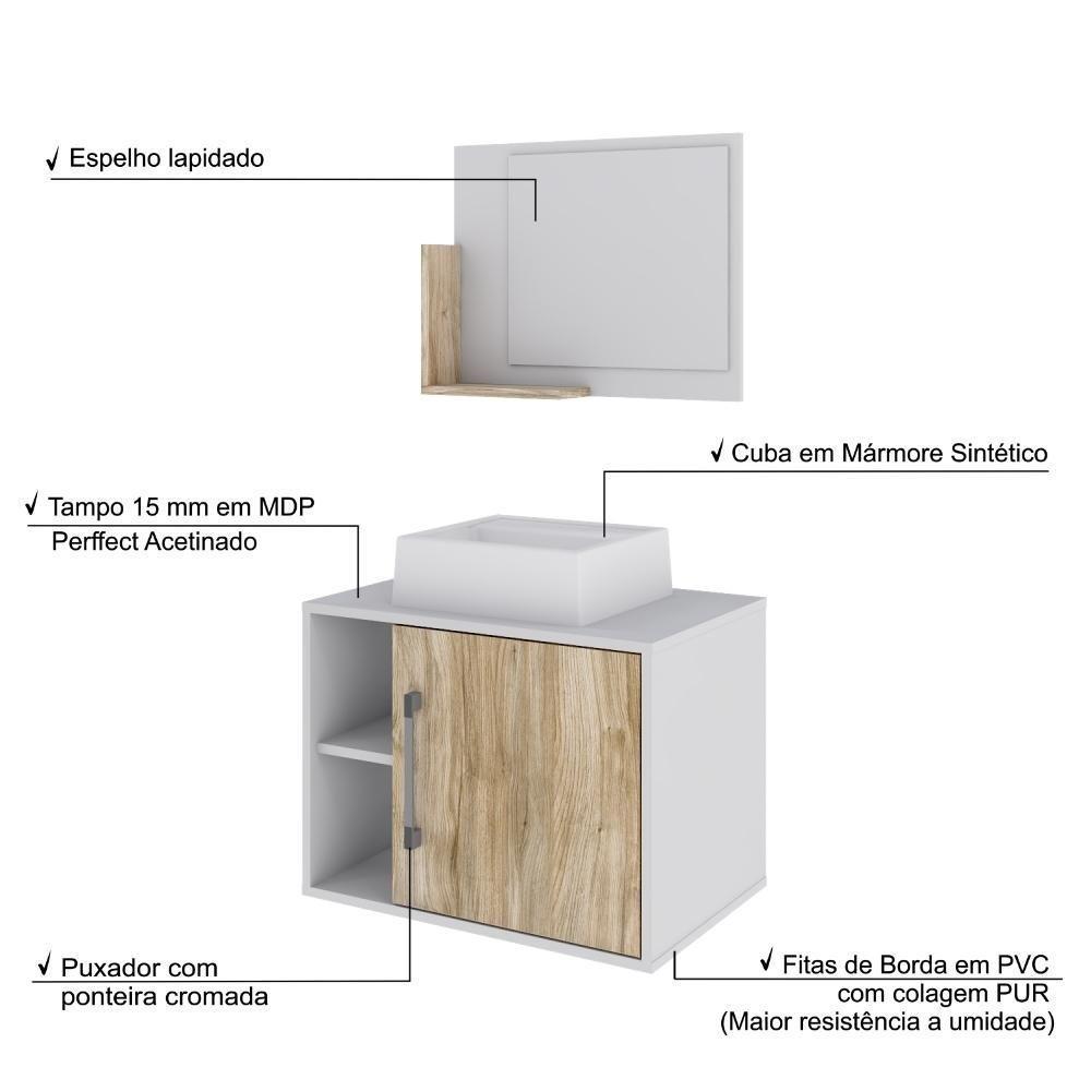 Conjunto Balcão C-cuba Q32 E Espelheira Soft 600 Branco Chess Branco Chess C-carvalho - 4