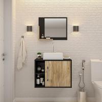 Conjunto Balcão C-cuba Q32 E Espelheira Soft 600 Preto ônix C-branco Chess Preto ônix C-carvalho - 1