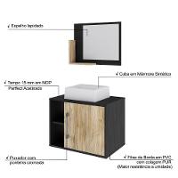 Conjunto Balcão C-cuba Q32 E Espelheira Soft 600 Preto ônix C-branco Chess Preto ônix C-carvalho