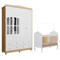 Jogo De Quarto Infantil Elô Com Janela Guarda Roupa E Berço Branco Brilho/amêndoa - Móveis Peroba - 1
