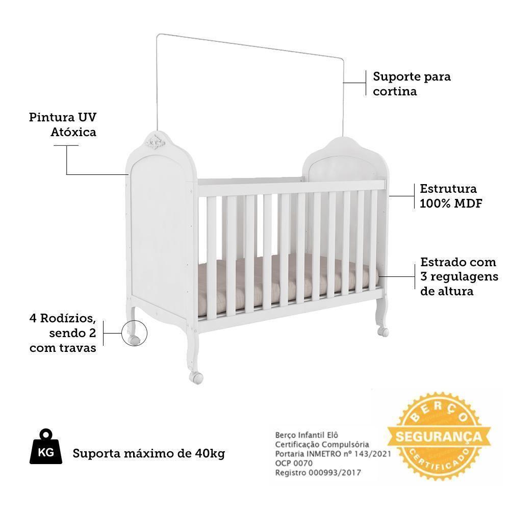 Jogo De Quarto Infantil Elô Cômoda E Berço Branco Brilho - Móveis Peroba - 4