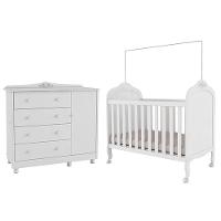 Jogo De Quarto Infantil Elô Cômoda E Berço Branco Brilho - Móveis Peroba - 1