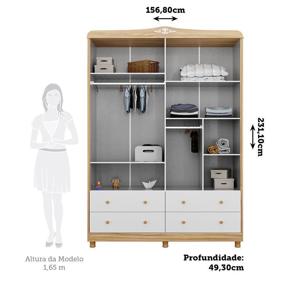 Jogo De Quarto Infantil Elô Com Janela Guarda Roupa E Cômoda Branco Brilho/amêndoa - Móveis Peroba - 3
