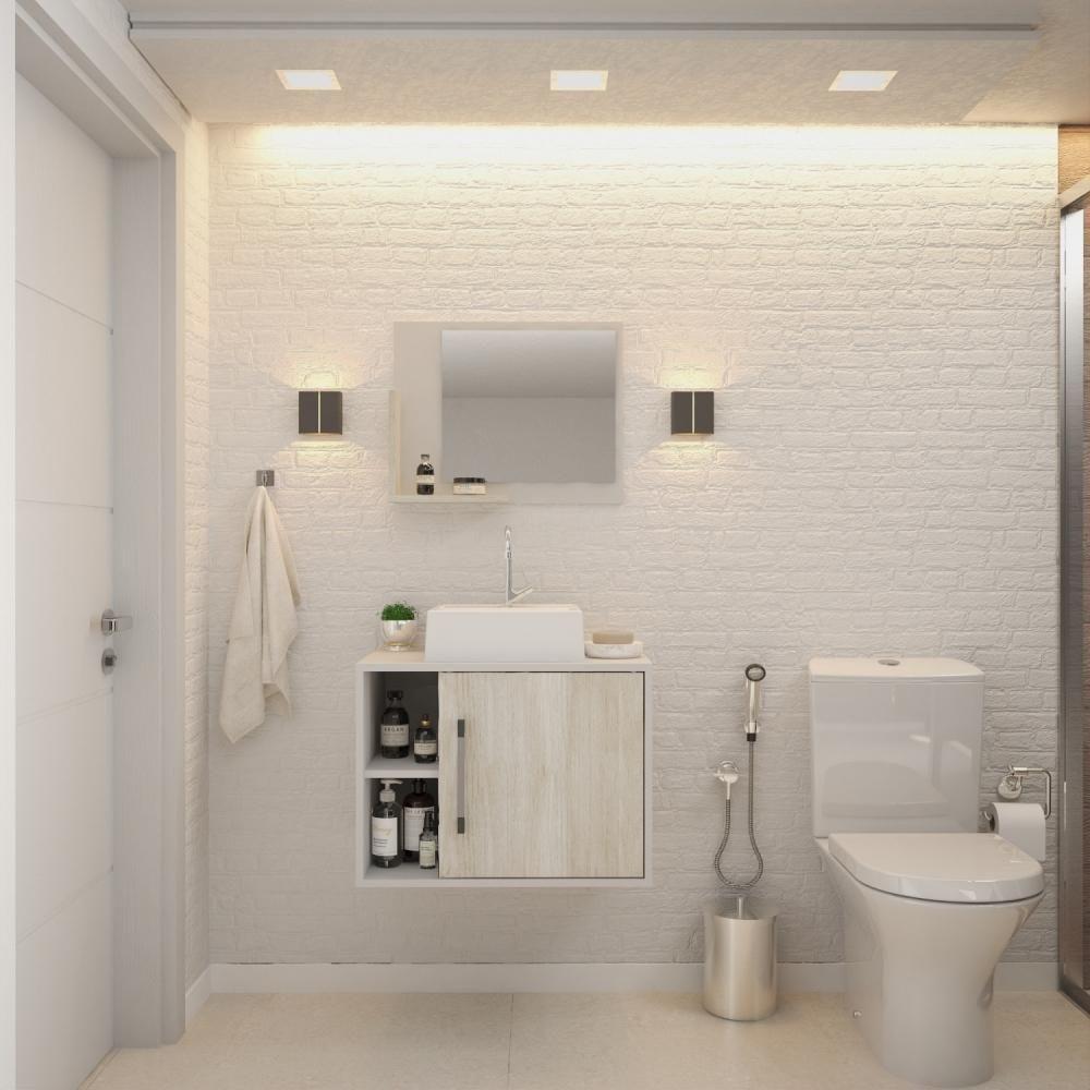 Conjunto Balcão C-cuba Q32 E Espelheira Soft 600 Branco Chess C-preto ônix Branco Chess C-snow - 1