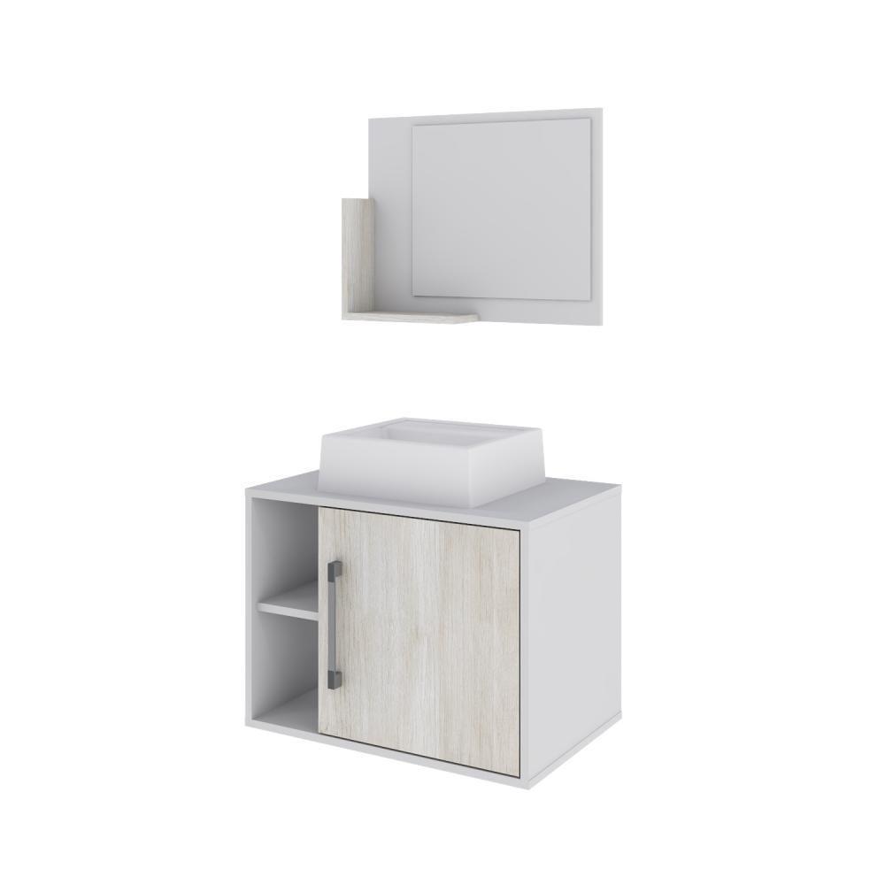 Conjunto Balcão C-cuba Q32 E Espelheira Soft 600 Branco Chess C-preto ônix Branco Chess C-snow - 2