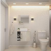 Conjunto Balcão C-cuba Q32 E Espelheira Soft 600 Branco Chess C-preto ônix Branco Chess C-snow - 1