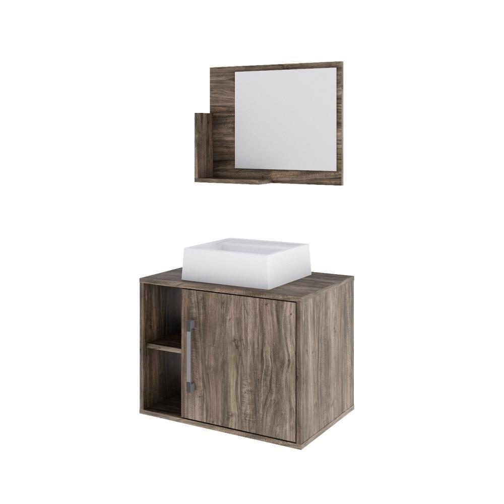 Conjunto Balcão C-cuba Q32 E Espelheira Soft 600 Carvalho C-preto ônix Carvalho Dark - 2