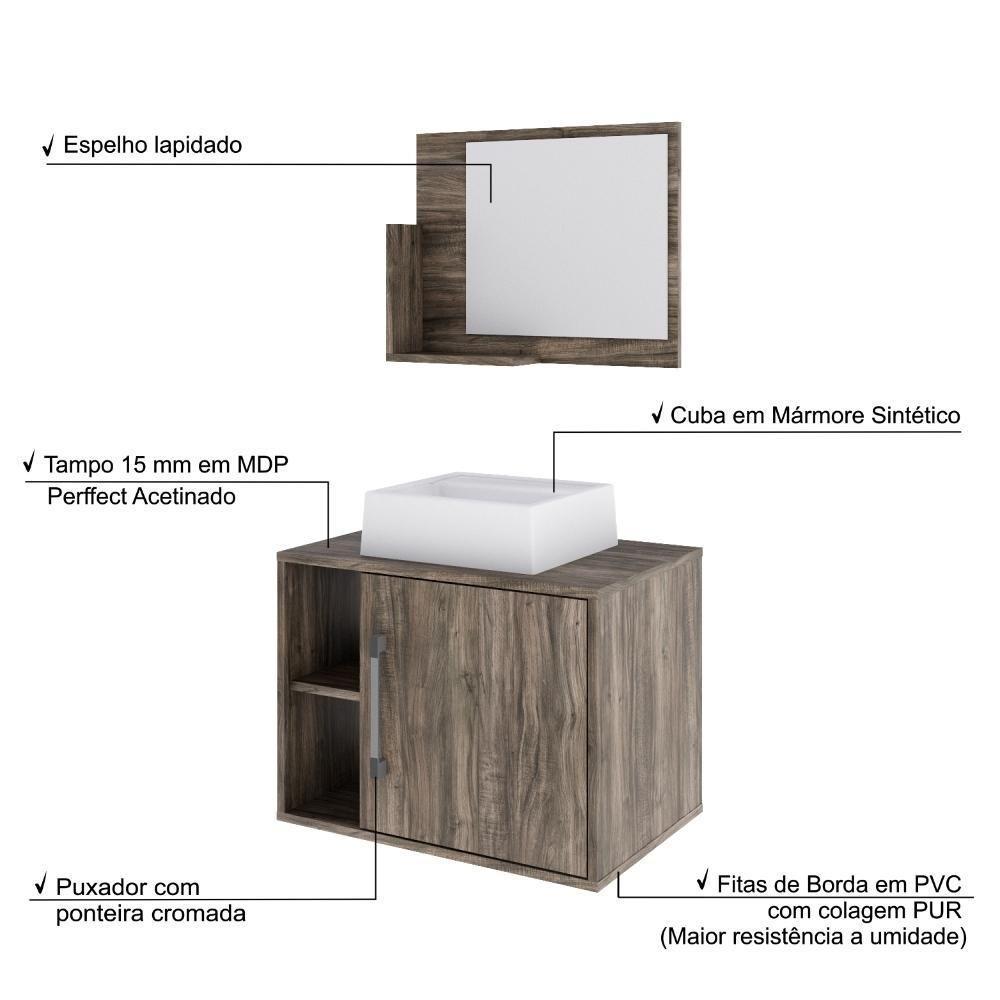 Conjunto Balcão C-cuba Q32 E Espelheira Soft 600 Carvalho C-preto ônix Carvalho Dark - 4