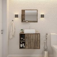 Conjunto Balcão C-cuba Q32 E Espelheira Soft 600 Carvalho C-preto ônix Carvalho Dark - 1