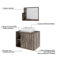 Conjunto Balcão C-cuba Q32 E Espelheira Soft 600 Carvalho C-preto ônix Carvalho Dark