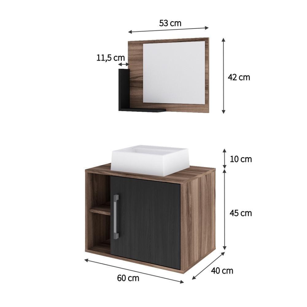 Conjunto Balcão C-cuba Q32 E Espelheira Soft 600 Nogal C-branco Chess Nogal C-preto ônix - 5