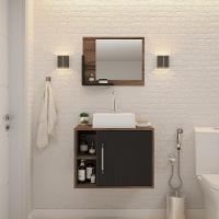 Conjunto Balcão C-cuba Q32 E Espelheira Soft 600 Nogal C-branco Chess Nogal C-preto ônix - 1