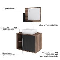 Conjunto Balcão C-cuba Q32 E Espelheira Soft 600 Nogal C-branco Chess Nogal C-preto ônix