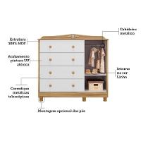 Jogo De Quarto Infantil Elô Guarda Roupa E Cômoda Branco Brilho/amêndoa - Móveis Peroba