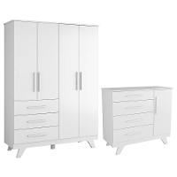 Jogo De Quarto Infantil Retrô Guarda Roupa E Cômoda Branco Brilho - Móveis Peroba - 1
