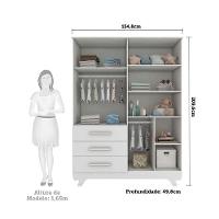 Jogo De Quarto Infantil Retrô Guarda Roupa E Cômoda Branco Brilho - Móveis Peroba - 3