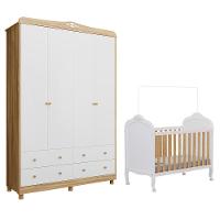 Jogo De Quarto Infantil Elô Guarda Roupa E Berço Branco Brilho/amêndoa - Móveis Peroba - 1