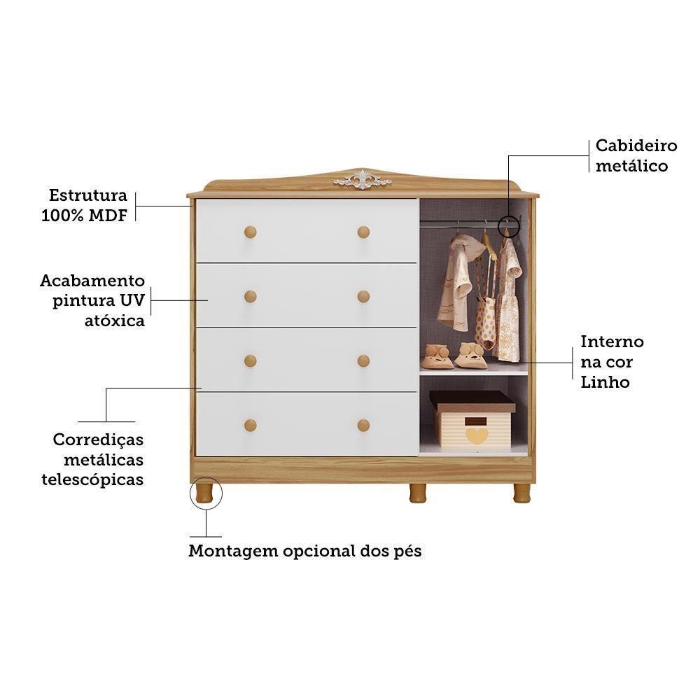 Jogo De Quarto Infantil Elô Cômoda E Berço Branco Brilho/amêndoa - Móveis Peroba - 2