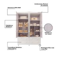 Jogo De Quarto Infantil Elô Guarda Roupa E Cômoda Branco Brilho - Móveis Peroba - 2