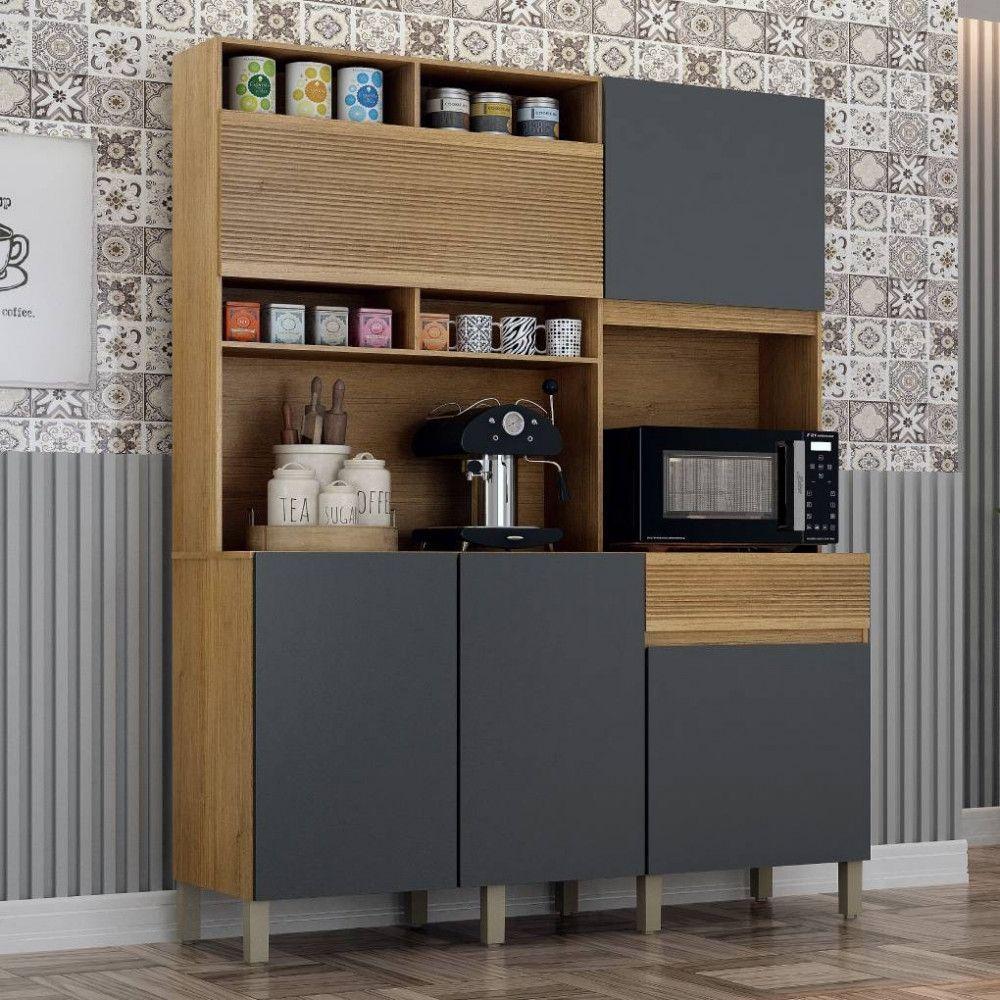 Armário Valdemóveis Paneleiro Canastra 5 Portas 1 Gaveta Cinamomo Grafite - 1