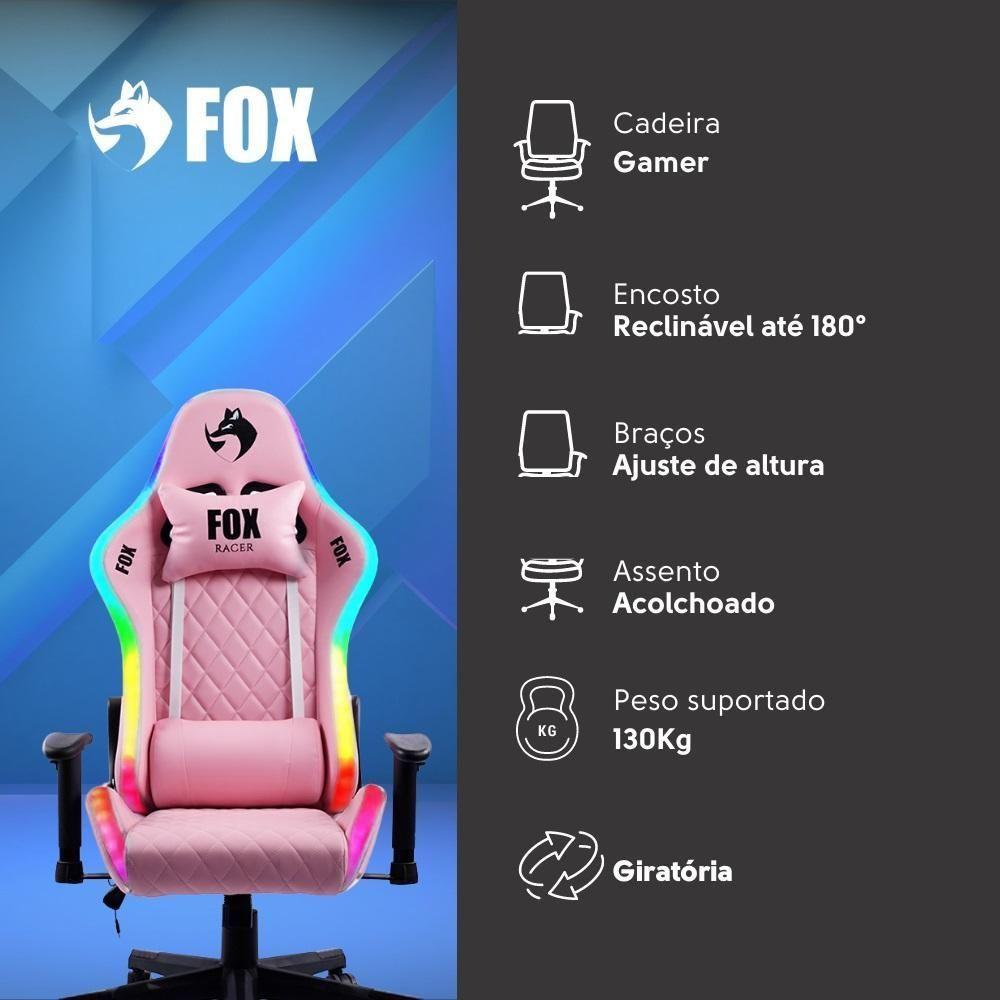Cadeira Gamer Fox Racer Rgb Com Iluminação Led Rosa Ut-c1583l - 7