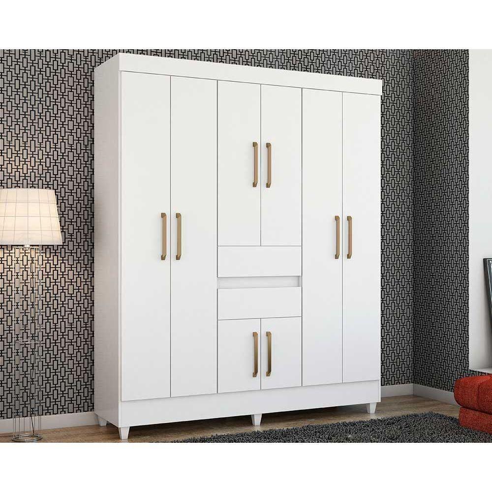 Guarda Roupa Solteiro 8 Portas e 2 Gavetas Munique Branco - Demóbile - 1