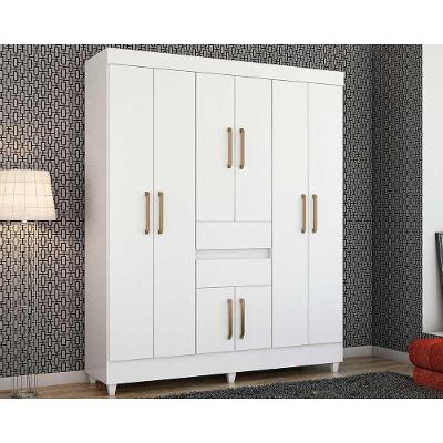 Guarda Roupa Solteiro Munique 8 Portas de Abrir 2 Gavetas Branco MDP Demóbile