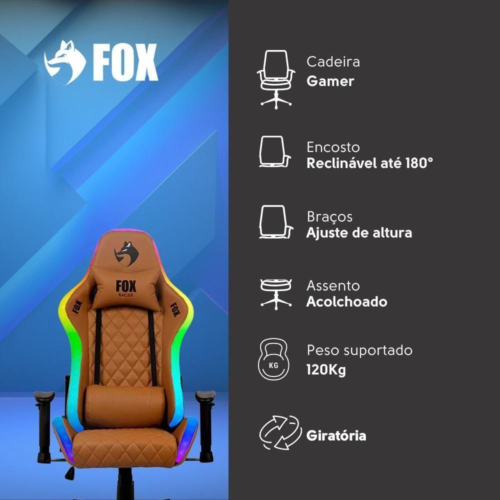 Cadeira Gamer Fox Racer Rgb Com Iluminação Led Marrom Ut-c1583l - 6