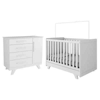 Jogo De Quarto Infantil Retrô Cômoda E Berço Branco Brilho - Móveis Peroba