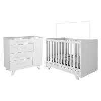 Jogo De Quarto Infantil Retrô Cômoda E Berço Branco Brilho - Móveis Peroba - 1