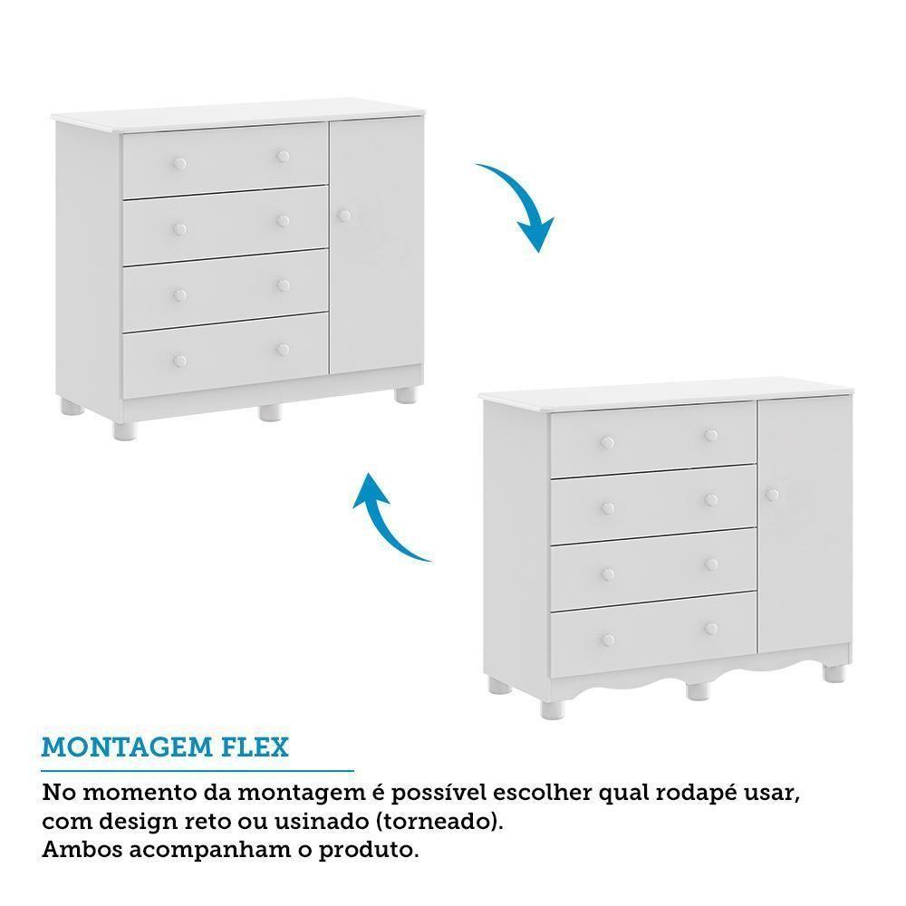 Jogo De Quarto Infantil Júnior Guarda Roupa 3 Portas E Cômoda 1 Porta Branco Brilho - Móveis Peroba - 5