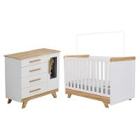 Jogo De Quarto Infantil Retrô Janelas Cômoda E Berço Branco Brilho/amêndoa - Móveis Peroba - 1